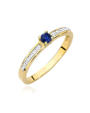 Złoty Pierścionek 14k Z Szafirem Diamenty 0,15ct