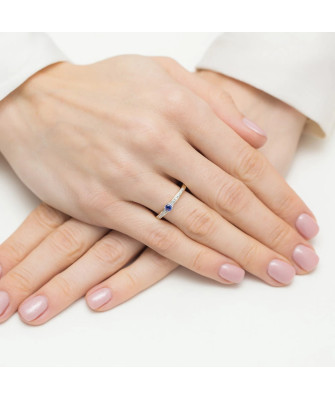 Złoty Pierścionek 14k Z Szafirem Diamenty 0,15ct