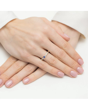 Złoty Pierścionek 14k Z Szafirem Diamenty 0,15ct