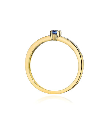 Złoty Pierścionek 14k Z Szafirem Diamenty 0,15ct