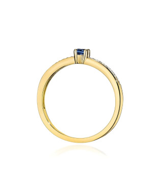Złoty Pierścionek 14k Z Szafirem Diamenty 0,15ct