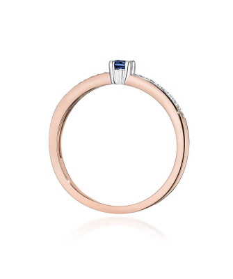 Złoty Pierścionek 14k Różowe Złoto Z Szafirem Diamenty 0,15ct