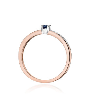 Złoty Pierścionek 14k Różowe Złoto Z Szafirem Diamenty 0,15ct