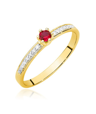Złoty Pierścionek 14k Rubin Diamenty 0,15ct