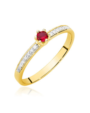 Złoty Pierścionek 14k Rubin Diamenty 0,15ct