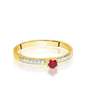Złoty Pierścionek 14k Rubin Diamenty 0,15ct