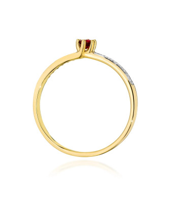 Złoty Pierścionek 14k Rubin Diamenty 0,15ct