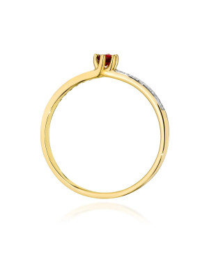 Złoty Pierścionek 14k Rubin Diamenty 0,15ct