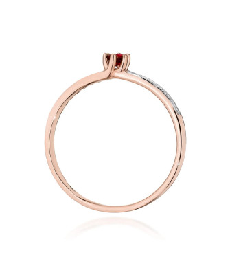 Złoty Pierścionek 14k Różowe Złoto Rubin Diamenty 0,15ct