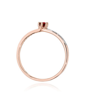 Złoty Pierścionek 14k Różowe Złoto Rubin Diamenty 0,15ct