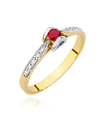 Złoty Pierścionek 14k Rubin Diamenty 0,15ct Certyfikat