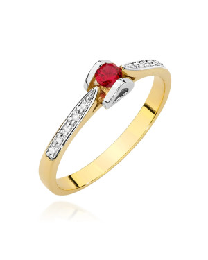 Złoty Pierścionek 14k Rubin Diamenty 0,15ct Certyfikat