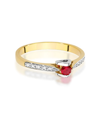 Złoty Pierścionek 14k Rubin Diamenty 0,15ct Certyfikat