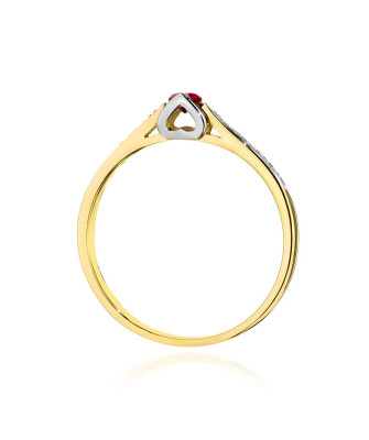 Złoty Pierścionek 14k Rubin Diamenty 0,15ct Certyfikat