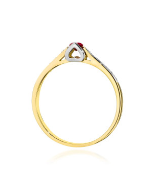 Złoty Pierścionek 14k Rubin Diamenty 0,15ct Certyfikat