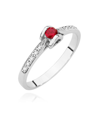 14k White Gold Ring Ruby Diamonds 0.15ct Certificate