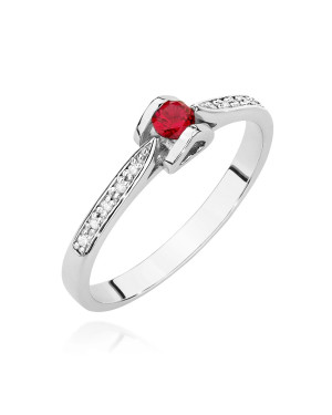 14k White Gold Ring Ruby Diamonds 0.15ct Certificate