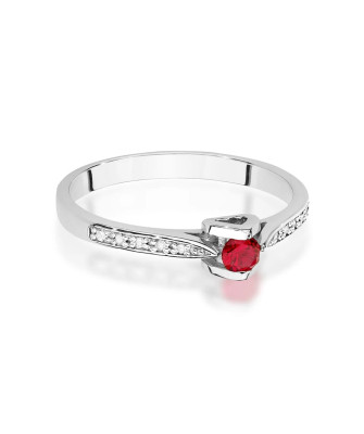 14k White Gold Ring Ruby Diamonds 0.15ct Certificate