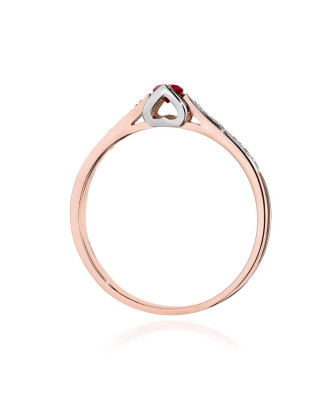 Złoty Pierścionek 14k Różowe Złoto Rubin Diamenty 0,15ct Certyfikat