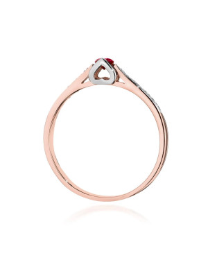 Złoty Pierścionek 14k Różowe Złoto Rubin Diamenty 0,15ct Certyfikat