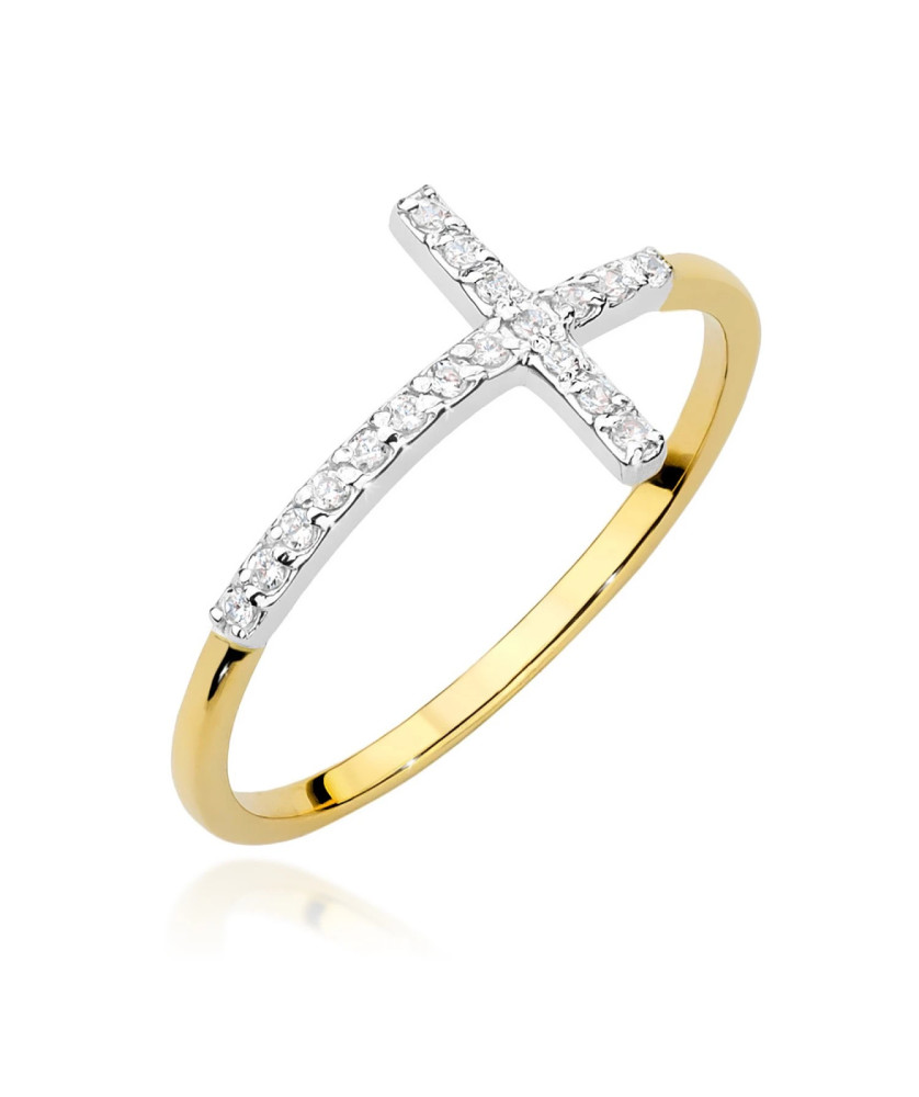 Złoty Pierścionek 14k Krzyż Brylant Diamenty 0,09ct