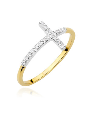 Złoty Pierścionek 14k Krzyż Brylant Diamenty 0,09ct