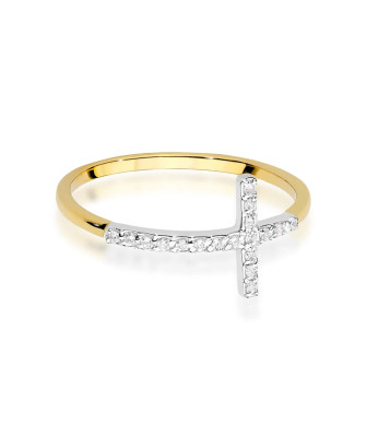Złoty Pierścionek 14k Krzyż Brylant Diamenty 0,09ct