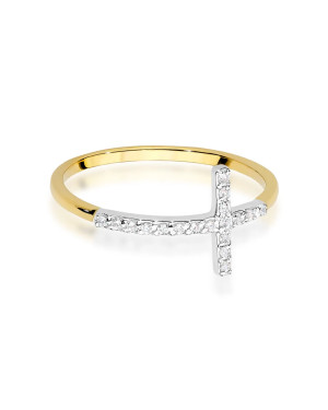 Złoty Pierścionek 14k Krzyż Brylant Diamenty 0,09ct