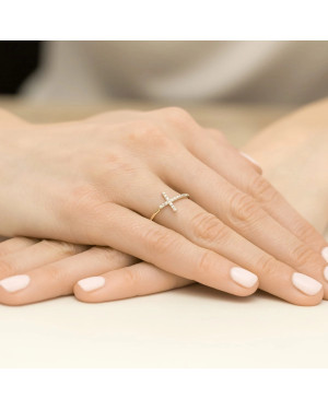 Złoty Pierścionek 14k Krzyż Brylant Diamenty 0,09ct