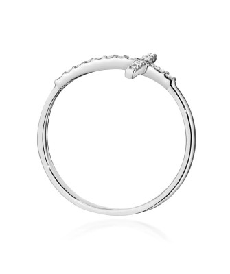 Złoty Pierścionek 14k Białe Złoto Krzyż Brylant Diamenty 0,09ct