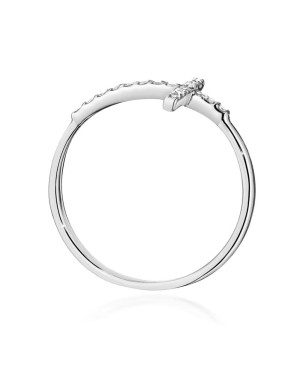 Złoty Pierścionek 14k Białe Złoto Krzyż Brylant Diamenty 0,09ct