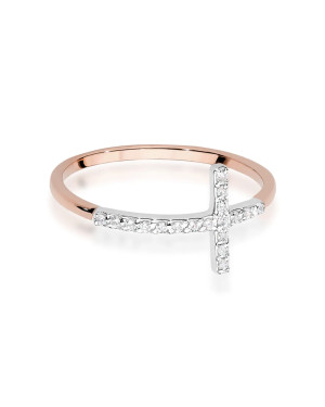 Złoty Pierścionek 14k Różowe Złoto Krzyż Brylant Diamenty 0,09ct