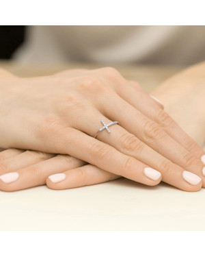 Złoty Pierścionek 14k Różowe Złoto Krzyż Brylant Diamenty 0,09ct