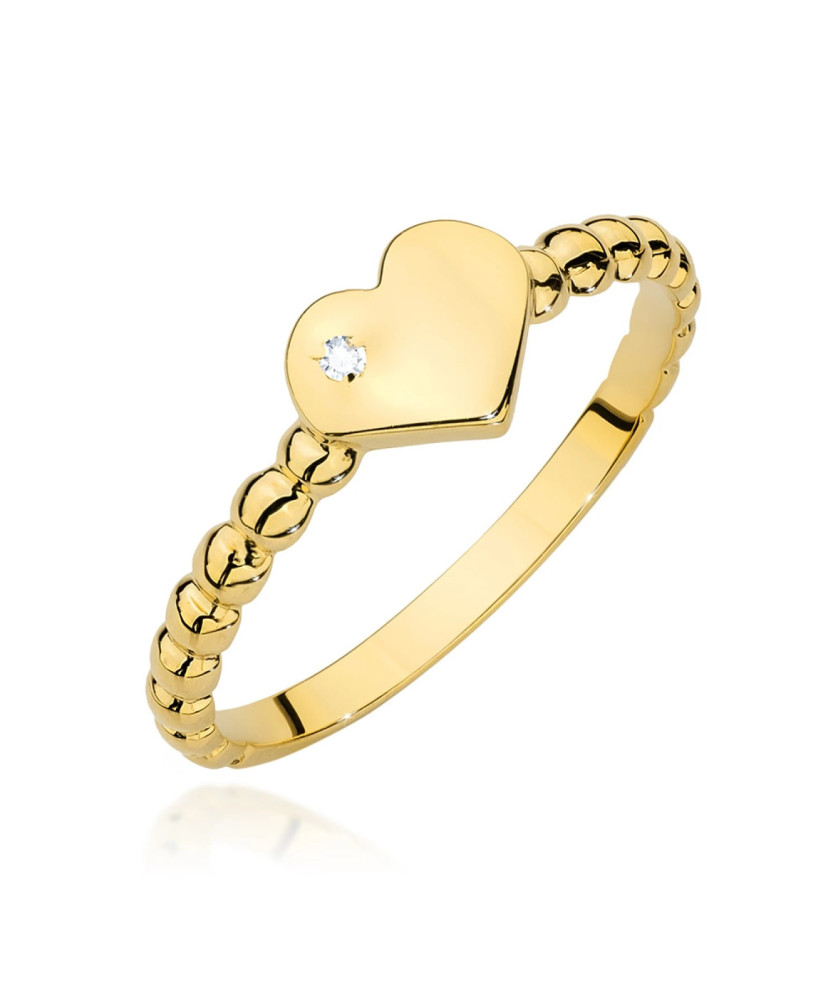 14k Gold Ring Heart Brilliant Diamond 0.01ct