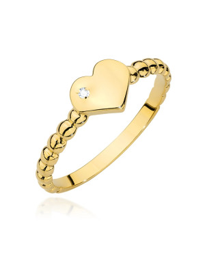 14k Gold Ring Heart Brilliant Diamond 0.01ct