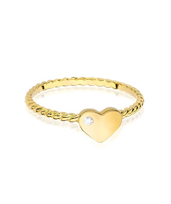 14k Gold Ring Heart Brilliant Diamond 0.01ct