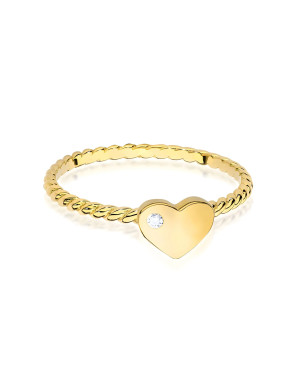 14k Gold Ring Heart Brilliant Diamond 0.01ct