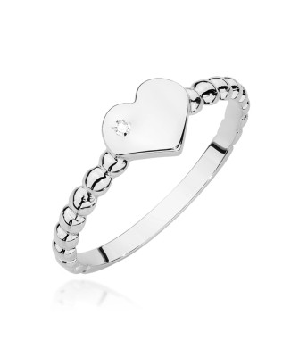 14k White Gold Ring Heart Brilliant Diamond 0.01ct