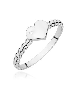 14k White Gold Ring Heart Brilliant Diamond 0.01ct