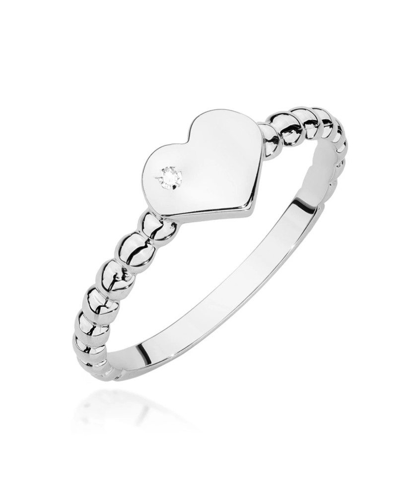 14k White Gold Ring Heart Brilliant Diamond 0.01ct