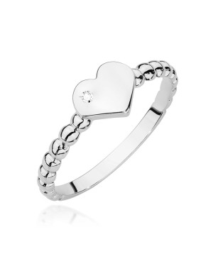 14k White Gold Ring Heart Brilliant Diamond 0.01ct