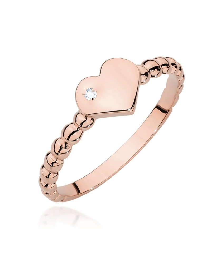14k Rose Gold Ring Heart Brilliant Diamond 0.01ct