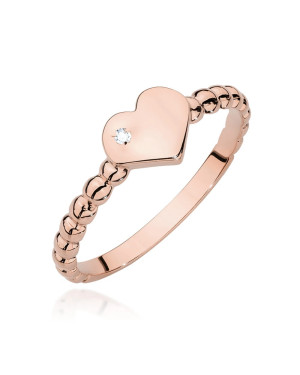 14k Rose Gold Ring Heart Brilliant Diamond 0.01ct