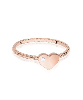 14k Rose Gold Ring Heart Brilliant Diamond 0.01ct