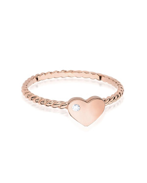 14k Rose Gold Ring Heart Brilliant Diamond 0.01ct