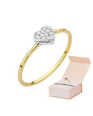 Złoty Pierścionek 14k Serce Diamenty 0,10ct Certyfikat