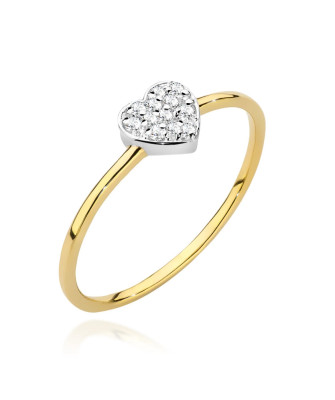 Złoty Pierścionek 14k Serce Diamenty 0,10ct Certyfikat