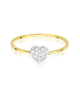 Złoty Pierścionek 14k Serce Diamenty 0,10ct Certyfikat