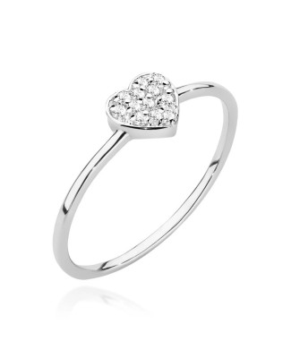 Złoty Pierścionek 14k Białe Złoto Serce Diamenty 0,10ct Certyfikat