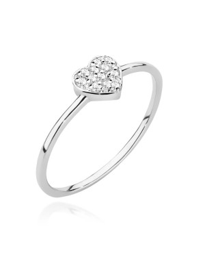 Złoty Pierścionek 14k Białe Złoto Serce Diamenty 0,10ct Certyfikat